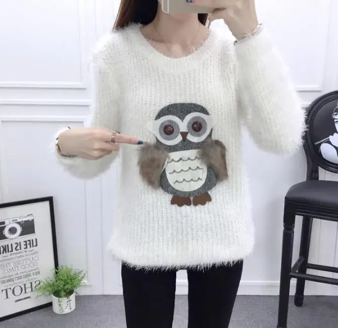 

Wholesale - New Arrival Women's O Neck Long Sleeves Owl Point Knitted Street Style Pullover Sweaters