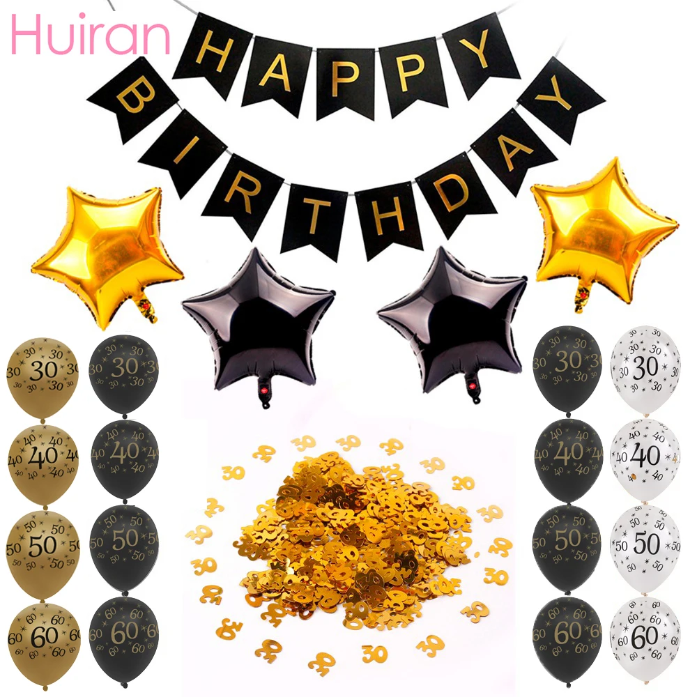 Huiran 10 PCS с днем рождения воздушные шары 30th 40th 50th 60th 70th баллоны номер