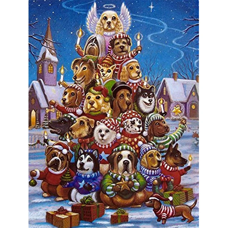 

100% Full 5D Diy Daimond Painting "Puppy Family" 3D Diamond Painting Round Rhinestone Diamant Painting Embroidery Christmas Gift