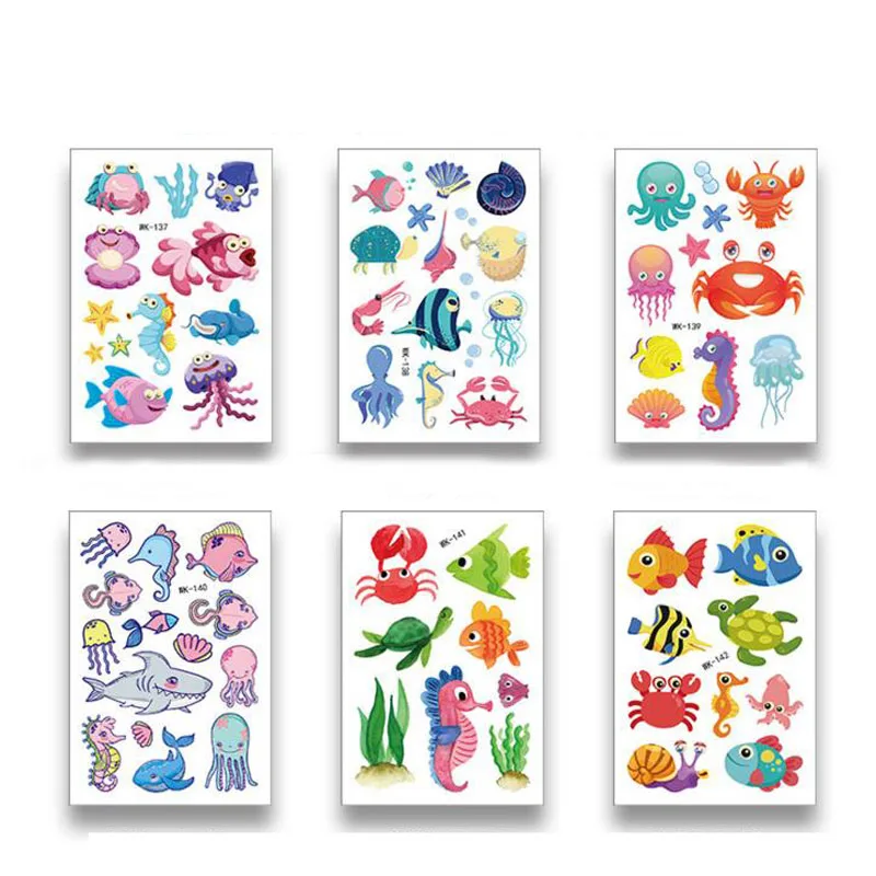 

10 Pcs Hot Sale Cartoon Tattoo For Kid Ocean Animal Fish Children Body Art Waterproof Temporary Tattoo Sticker Party Decorations