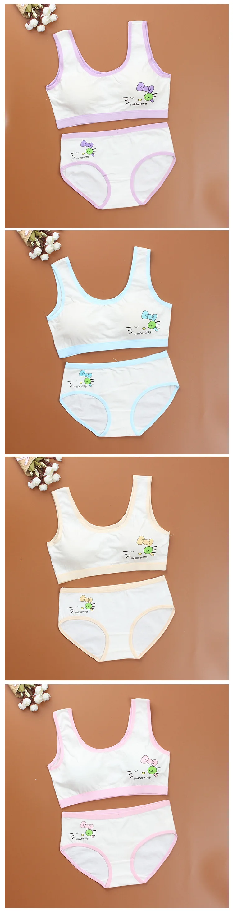 New Lovely Bra Girls Underwear Cotton Bra Vest+Briefs Sets Children Underclothes Sport Undies Bustier Crop Top wholesale