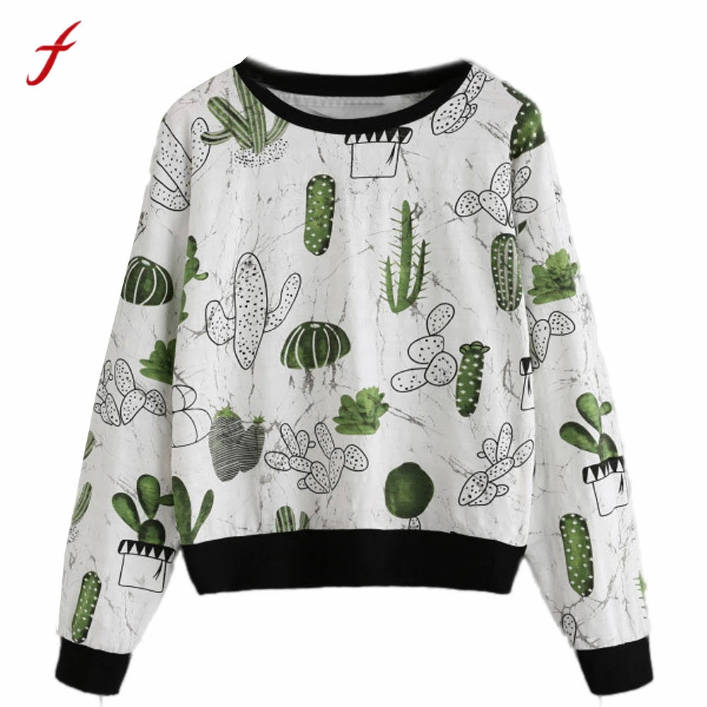 

Feitong Blusas Women Cactus Print Shirt High Quality Cottonblend Long Sleeve TShirt Women Tops blusas mujer de moda 2017