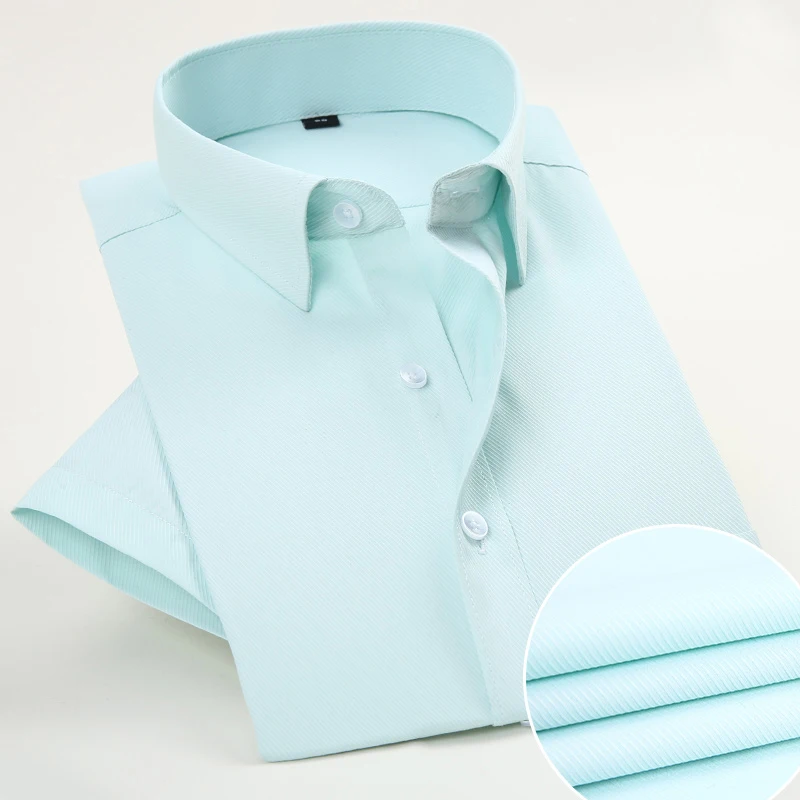 Port-Lotus-Men-Dress-Shirts-Short-Sleeve-Solid-Color-TurnDown-Collar-Mens-Clothing-Camisa-Masculina