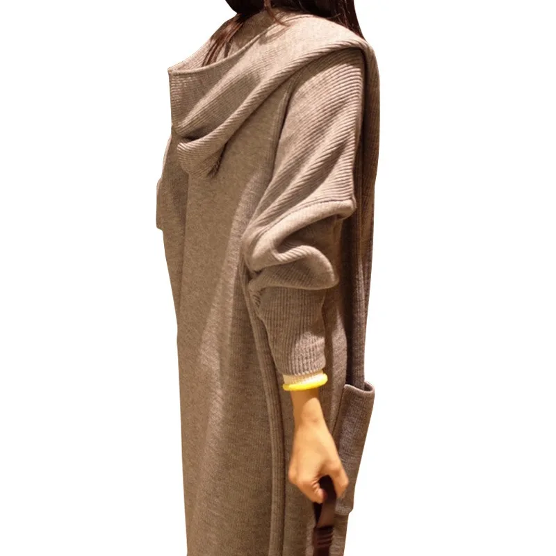 Женский свитер осень зима вязаный с капюшоном модный длинный рукав кардиган Повседневная Свободная верхняя одежда Топы