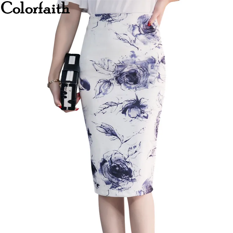 

S-3XL 2017 Women Slit Pencil Skirt Female Basic Tube Fomal Work Wear Printed Bodycon Package Hip Ladies Midi Skirts SK3267