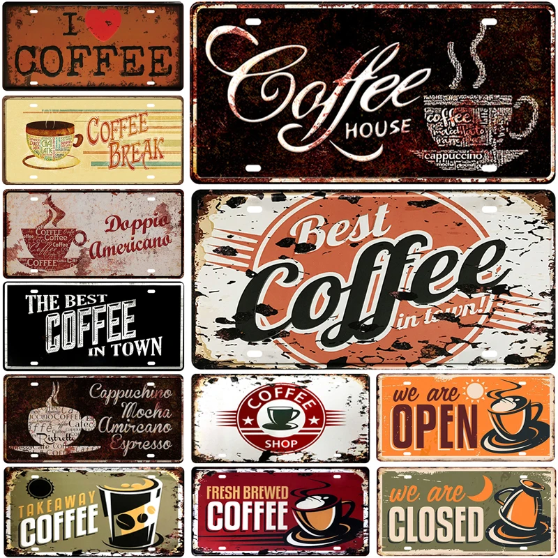 

Coffee Number Car Metal License Plate Plaque Metal Vintage Tin Sign Metal Signs Vintage Bar Decoration Metal Poster Pub Pin Up
