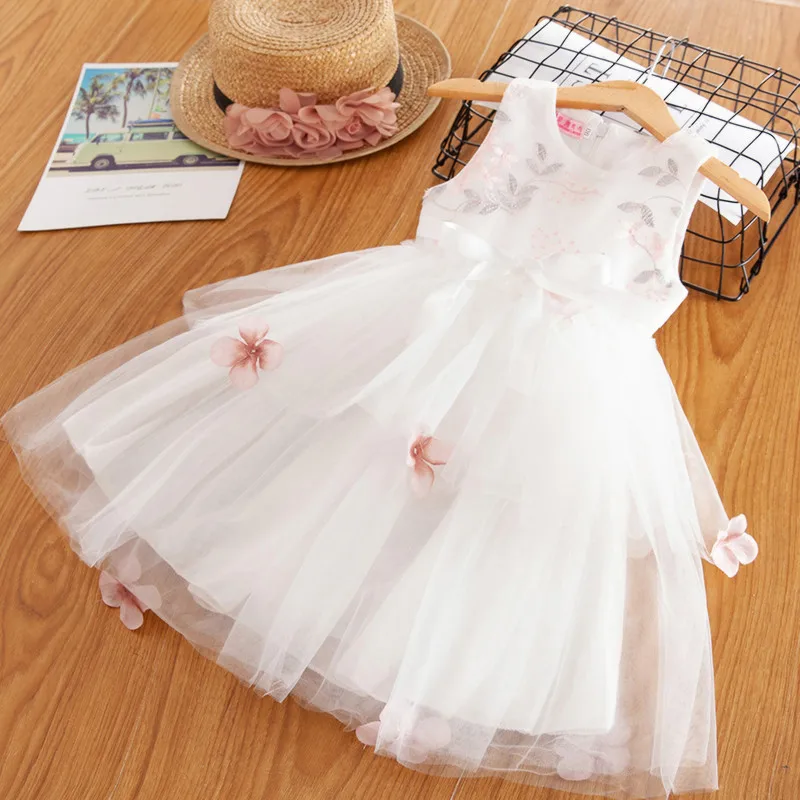 Платье для девочек Рождественские вечерние платья для маленьких девочек с вышивкой и кружевными цветами бальное платье, одежда для маленьких детей 2, 4, 6 лет, Robe Fille - Цвет: Style 2 White
