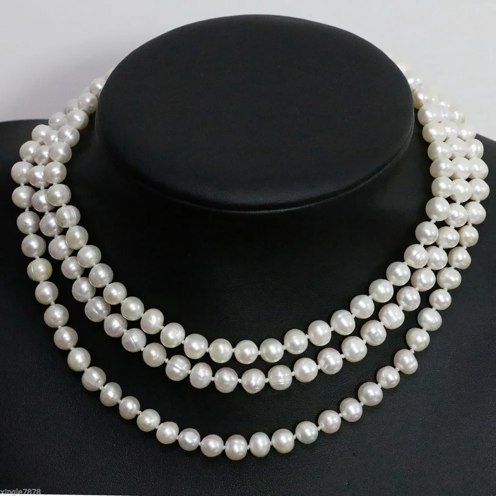 New natural white 7-8mm freshwater cultured round pearl beads long Necklace 48'' | Украшения и аксессуары