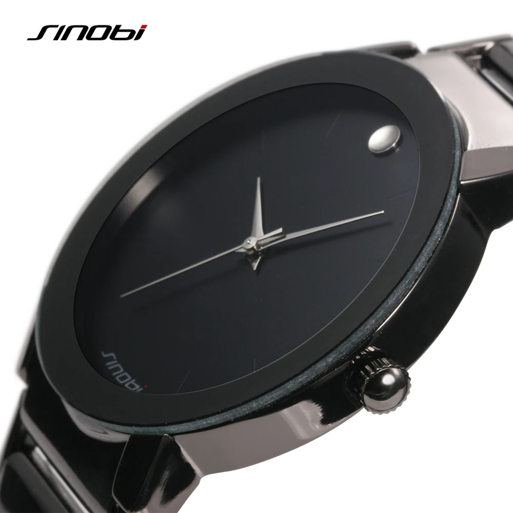 Sinobi Mens Watch Quartz Stainless Steel Analog Water Resistant Black Watch Men Casual Luxury Brand Reloj