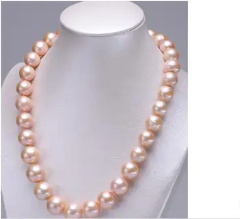 

gorgeousAAA 12-14mm south round gold pink pearl necklace 18inch 925s KKK