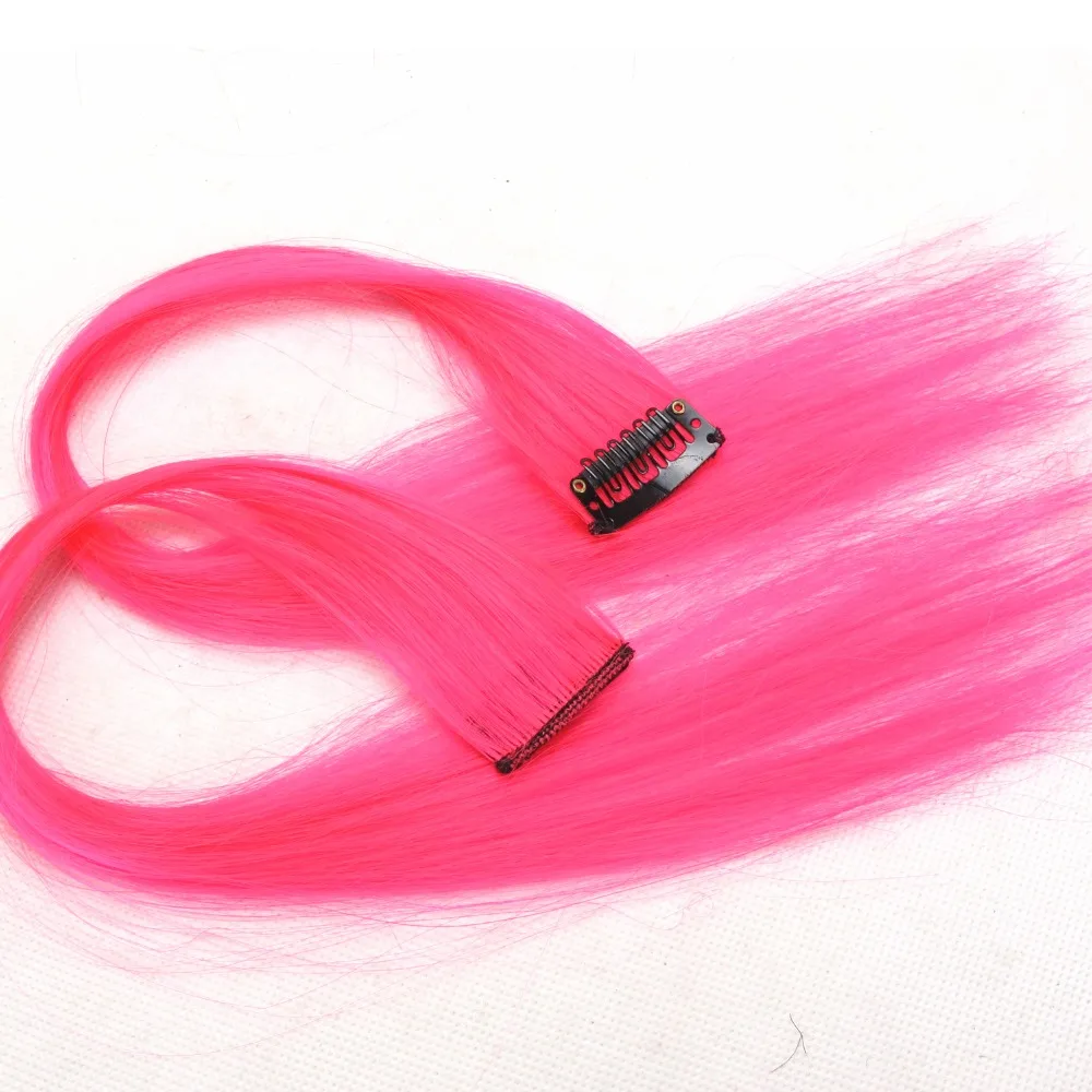 

Dream ice's colorful rainbow hair clips in one piece fake synthetic pink purple color hair pieces for women
