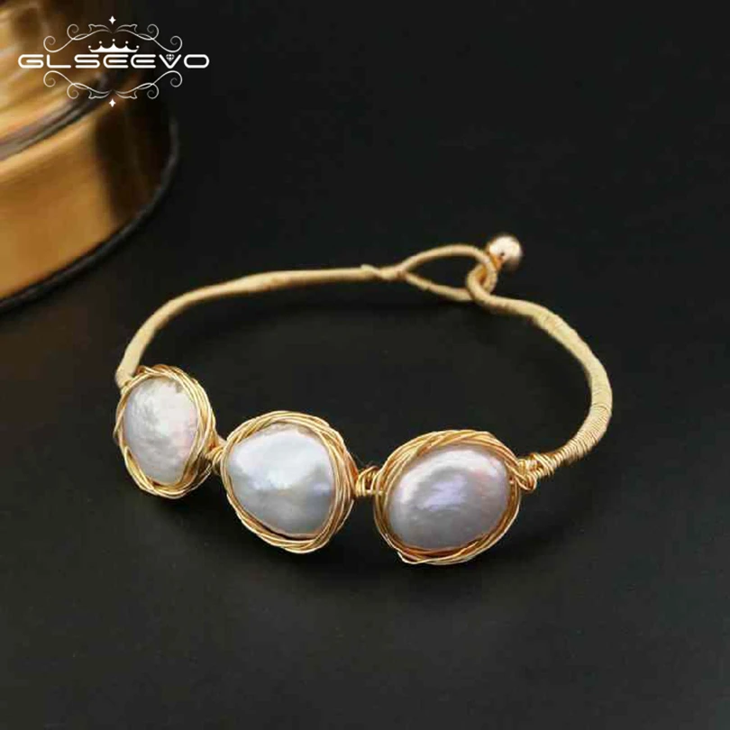 GLSEEVO Natural Fresh Water Baroque Pearl Bracelets For Women Engagement Gift Bileklik &amp Bangle Fine Jewelry GB0056 | Украшения и