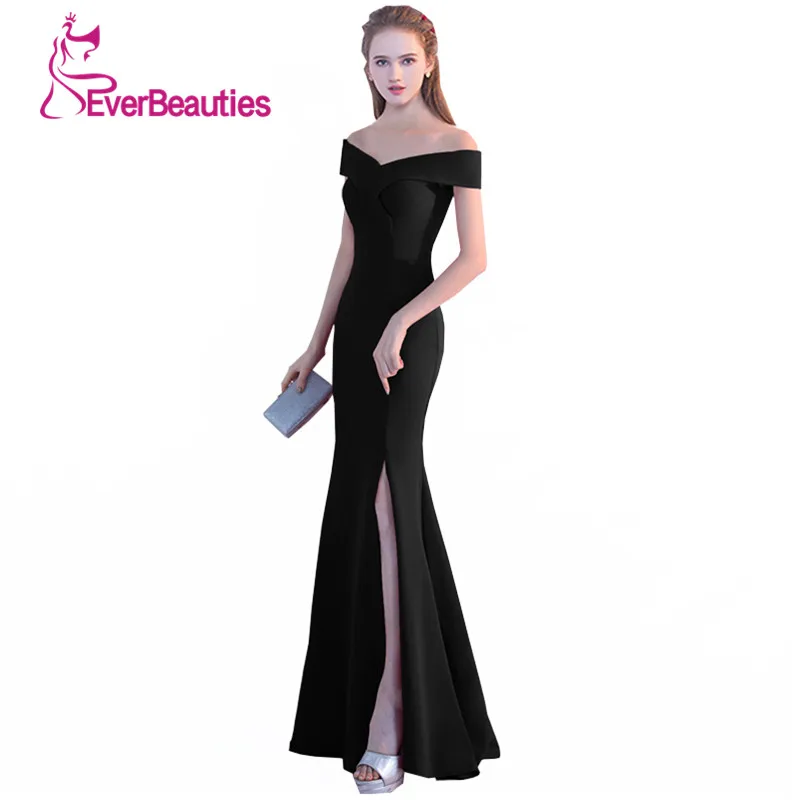 Mermaid Evening Gowns 2017 Black Prom Dress Sexy Side Split Long Evening Dresses V Neck Robe