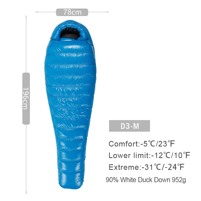 AEGISMAX D Серия белый утиный пух мумия кемпинг походный спальный мешок Сверхлегкий Открытый трехсезонный нейлоновый спальный мешок - Цвет: D3 BLUE M