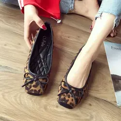 Женская обувь в европейском и американском стиле Роскошные пикантные леопардовые Замшевые женские с квадратным носком обувь на плоской