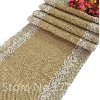 

180CM*30CM Hot Rustic Vintage Burlap Lace Hessian Table Runner Linen Natural Jute Country Party Wedding Decoration AA7903
