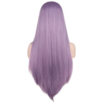 QQXCAIW Long Straight Middle Part Wig For Women Black White Pink Orange Purple Gray Hair Heat Resistant Synthetic Hair Wigs 2