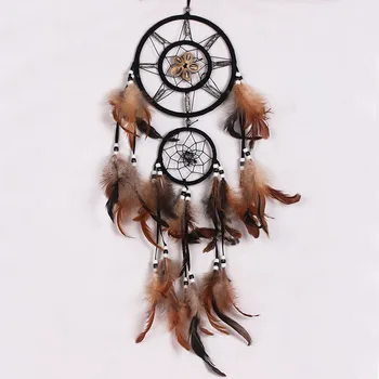 

Handmade Brown Feather Dream Catcher Concentric Circles with Shell Wall Hanging Feng Shui Decorating Dreamcatcher Home Decor
