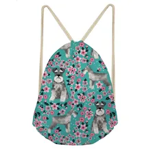 ELVISWORDS, 3D печать, шнауцер, сумка на шнурке, розовый рюкзак с цветочным орнаментом, повседневный рюкзак для девочек, сумки для хранения, для обуви, путешествия, Mochila