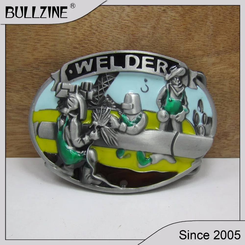 

The Bullzine Welder belt buckle with color enamel with pewter finish FP-02493 suitable for 4cm width belt