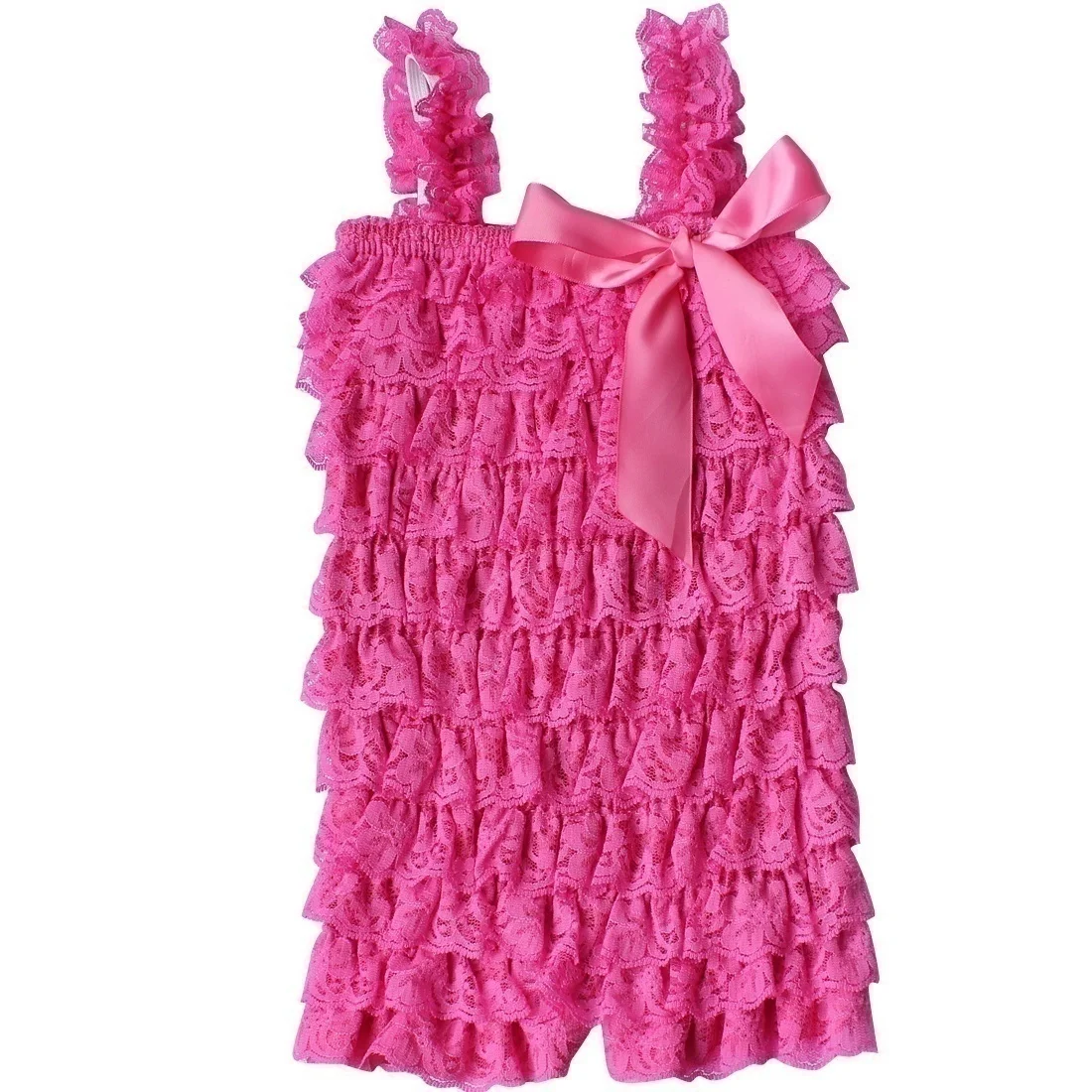 

Baby Girls Ruffle Lace Petti Comfortable Romper with Straps and Ribbon Bow Jumpsuit Infant Toddler Romper FJ88
