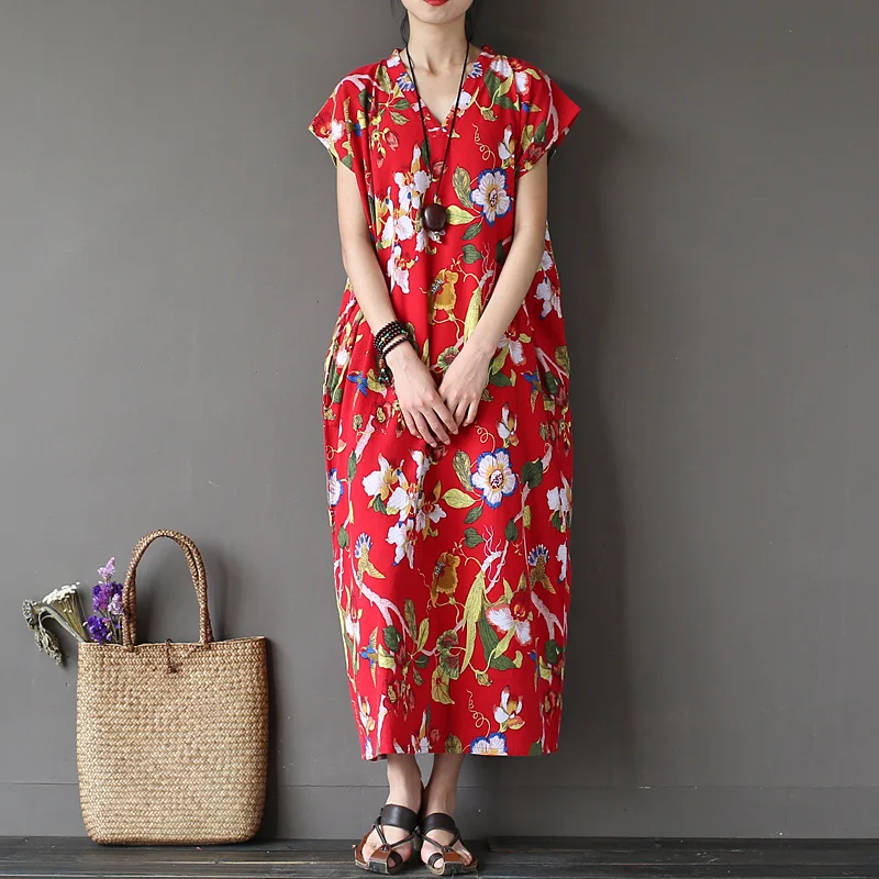 2017 Summer Women's Vintage Big Fancy Robe Short sleeve Fluid One piece