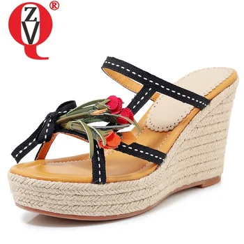 

ZVQ shoes woman 2019 summer new fashion popular open toe flower woman slippers outside super high wedges platform ladies shoes