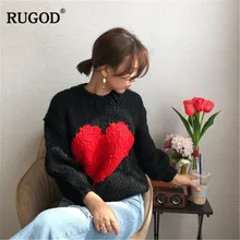 RUGOD винтажный Модный женский свитер с красным сердцем, повседневные женские пуловеры с круглым вырезом, вязаная Толстая теплая зимняя одежда, pull femme hiver
