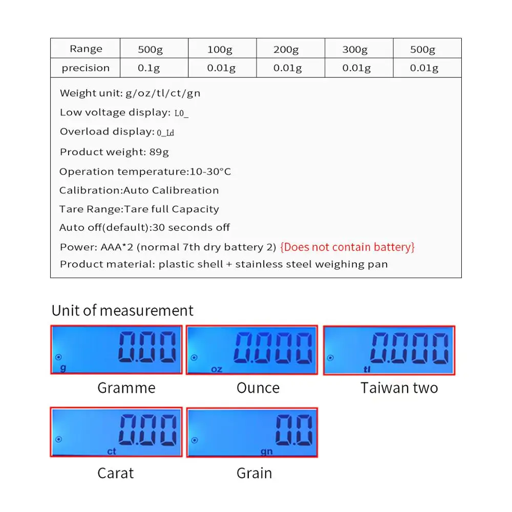 Высокоточные ювелирные весы 100 г/200 г/300 г/500 г для золота, ювелирные изделия с бриллиантами, весы Цифровые Карманные электронные весы