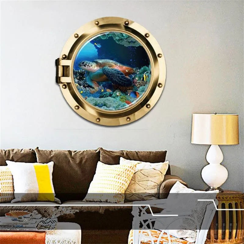 

New 3D Seabed Animals Animal Turtle Stickers Sea World Bathroom Glass Washing Machine Background Decorative PVC Wall Stickers
