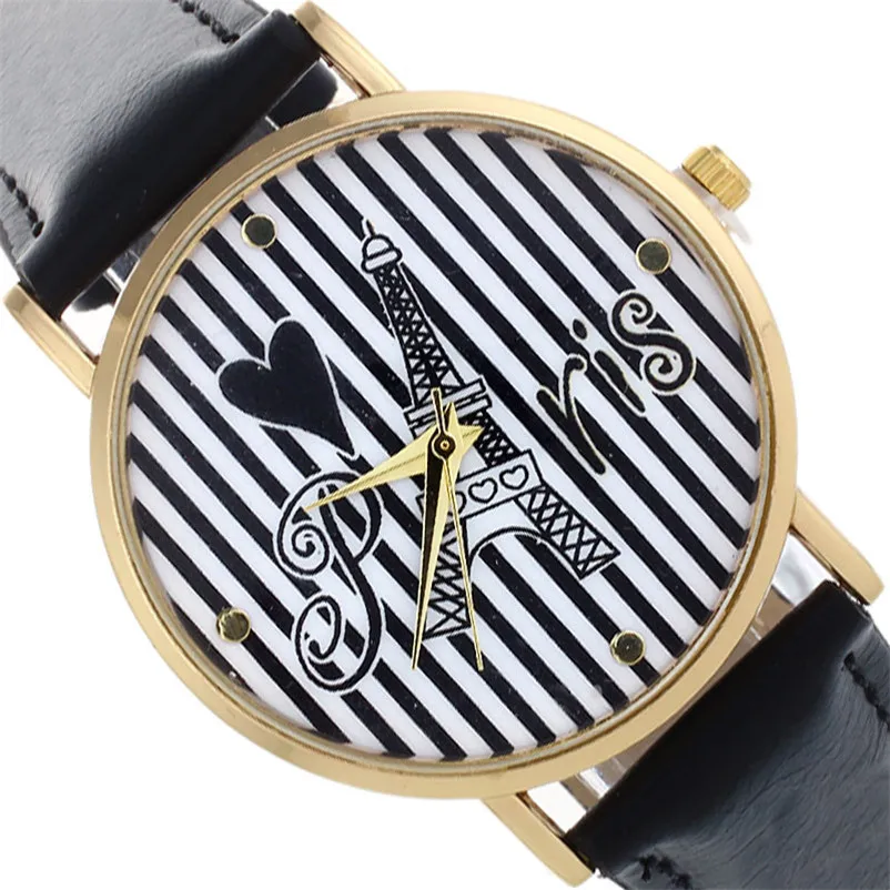 Women's watches casual watches Retro Tower Stripe Pattern leather watch strap Analog Quartz Wrist Watch clock Reloj mujer M17 (7)