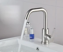 

Basin Faucet 304 Stainless Steel Turnable Spout Single Handle For Bathroom Lavatory One Hole Sink Brushed