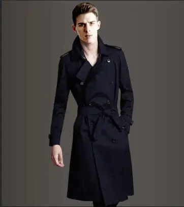 S-6XL! большой ярдов Мужская S-6XL Весна и осень модные тонкие двубортный Тренч мужской длинные пальто Верхняя одежда - Цвет: black