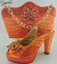 Capputine Orang Color Italian Shoes And Bag Set High Quality Italian Ladies Pumps Shoes And Bag Set For Wedding Dress ME6603