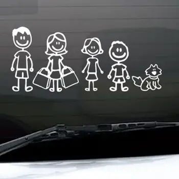 

New Funny Family Figure Dad Mom Daughter Son And Pet Dog Auto Car Stickers