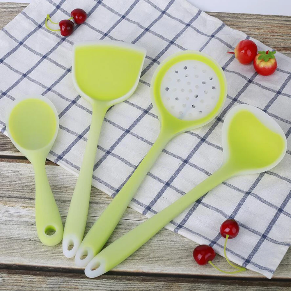 4PCS/Set Green Silicone Wood Spatula Heat-resistant Soup Spoon Non-stick Special Cooking Shovel For Kitchen Tools Sale 500gE | Дом и сад