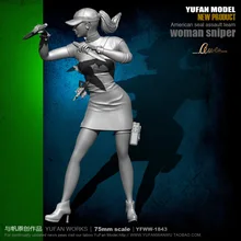 Yufan Model 1/24 Soldier Model 75mm Double-knife Cheongsam Beauty Assassin Resin Soldier Unmounted Yfww-1843