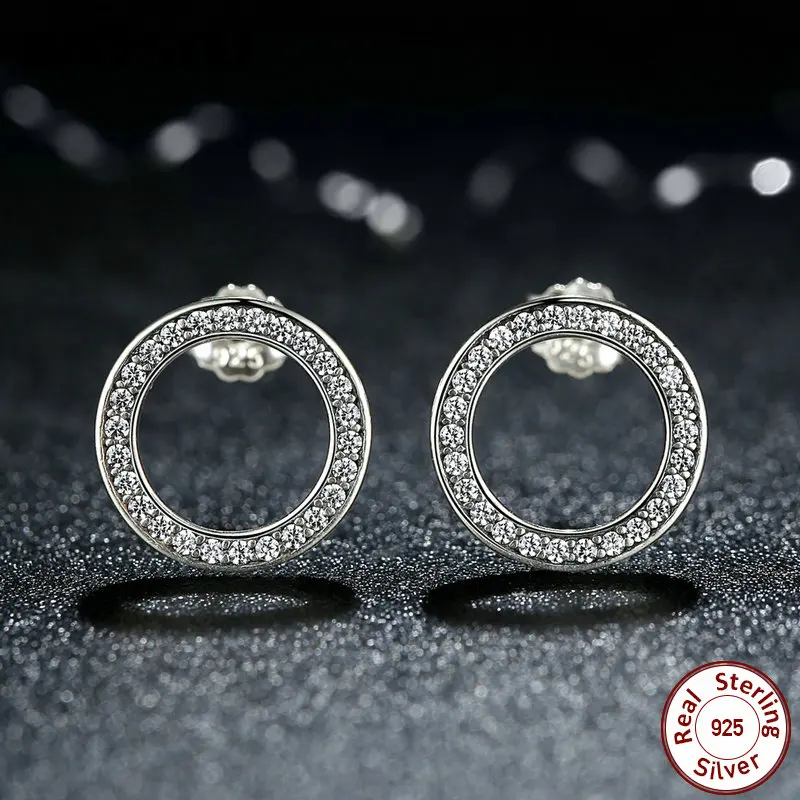 Горячая Мода 925 пробы серебряные круглые серьги-гвоздики Forever для женщин леди подлинные оригинальные ювелирные изделия подарок