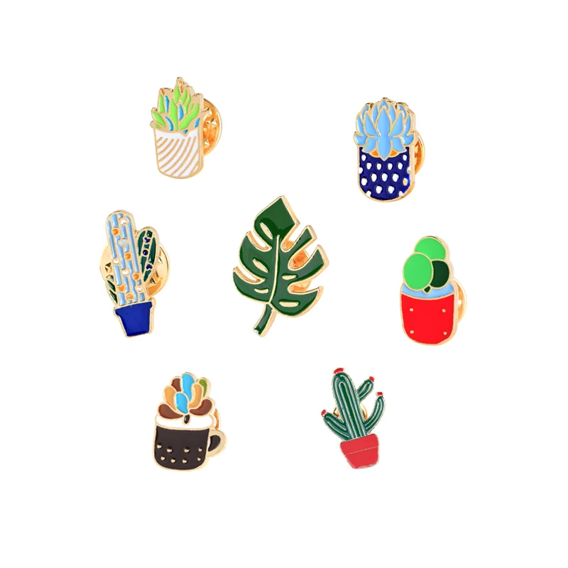 

Hot Sale 7 Style Simple Cartoon Green Plant Cactus Leaf Shape Enamel Brooch Pins Collar Denim Jackets Button Pin Women Jewelry