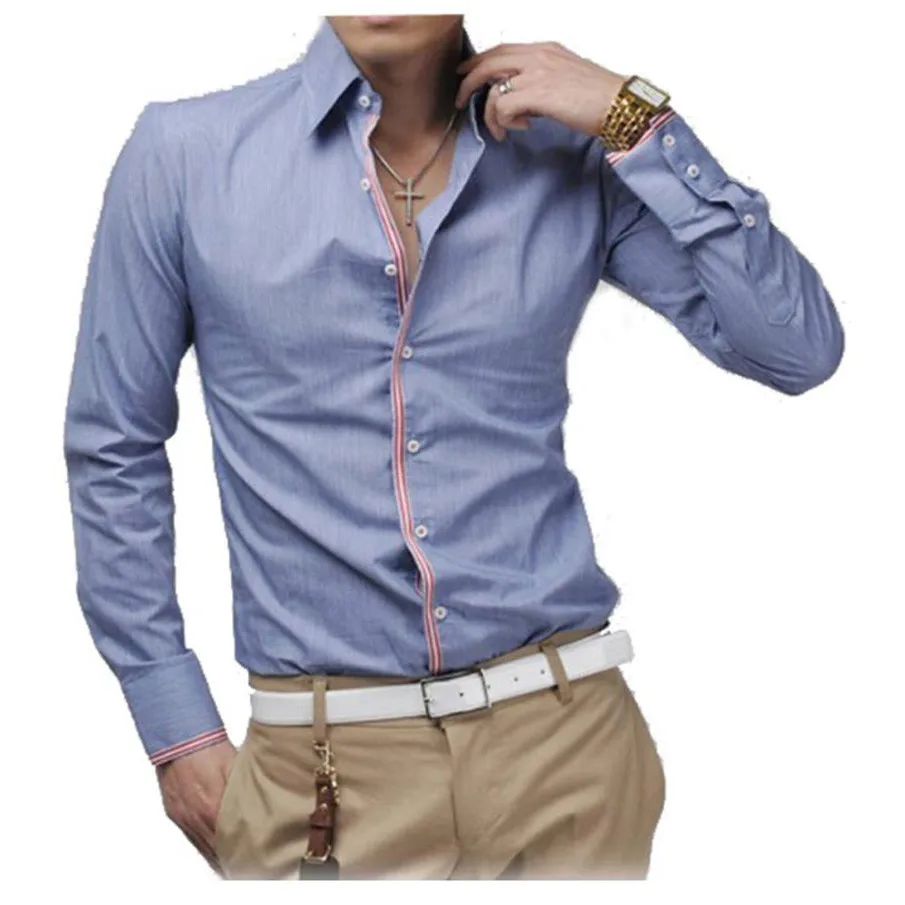 Men Shirt Luxury Brand 2017 Male Long Sleeve Shirts Casual Solid Multi