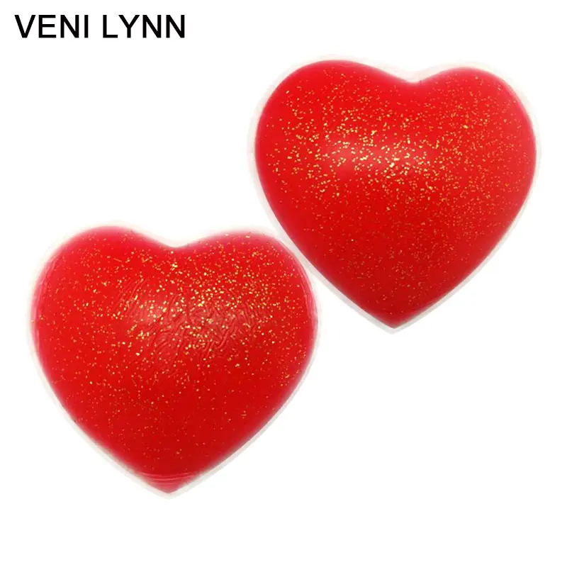 

VENI LYNN Reusable Red Silicone Stickers Tits Petals Nipple Cover Heart Shaped Pads Pasties with Flashy Powder