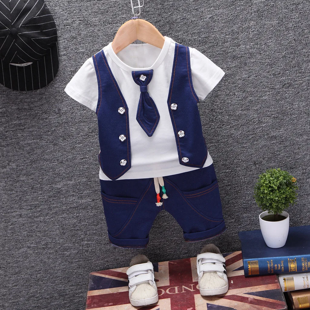 Summer Kids Boys Clothes Gentleman Suit For Baby Boy Children Clothing Set 2pcs T Shirt Shorts Pants Outfit 1 2 3 Years