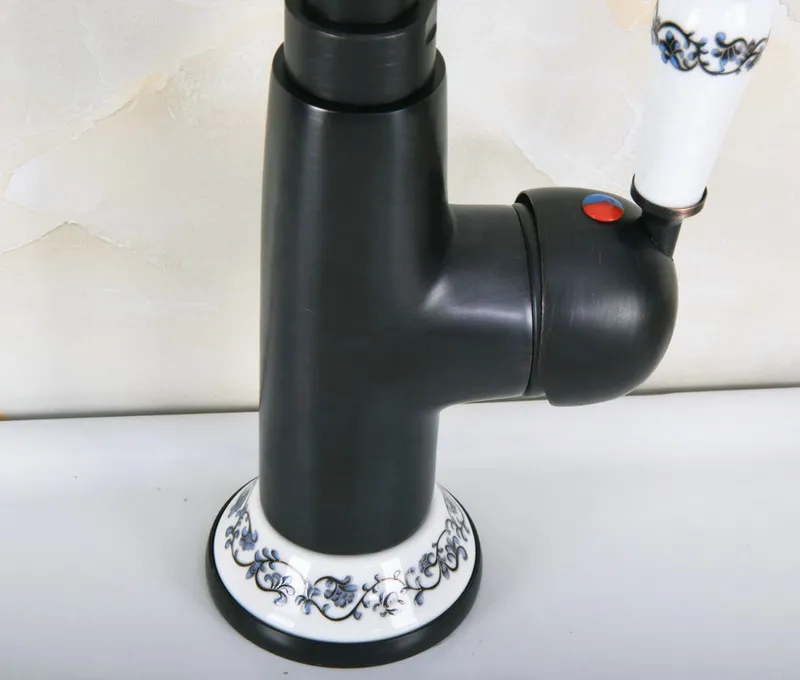 Black Oil Rubbed Bronze Ceramic Base Kitchen Wet Bar Bathroom Vessel Sink Faucet Single Hole Swivel Spout Mixer Tap anf652
