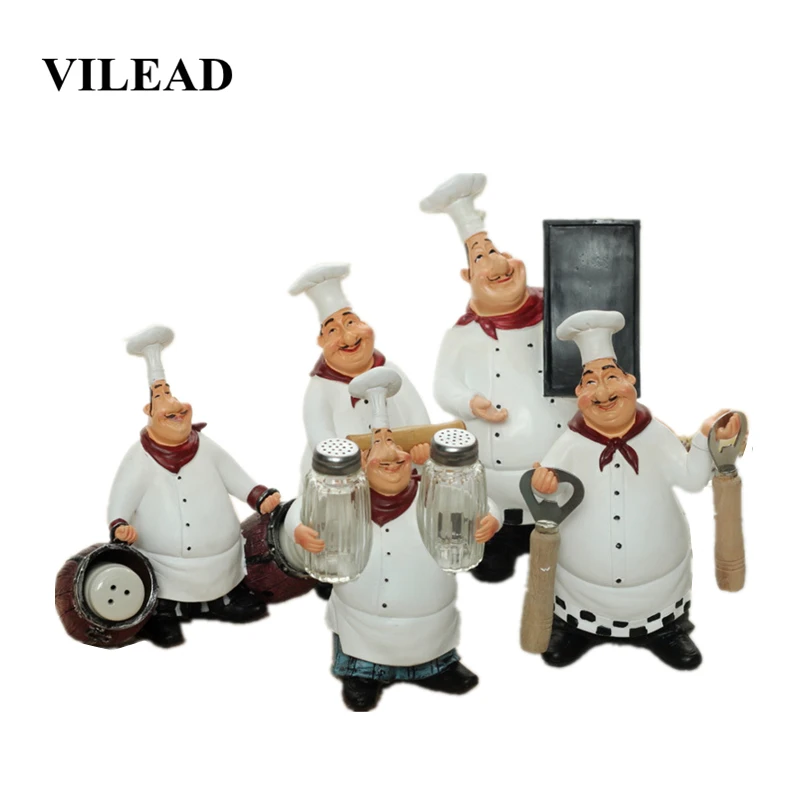 

VILEAD 8.3" 9.1" 10.6" Resin Chef Function Figurines Bottle Opener Message Board Salt And Pepper Can Creative Bar Home Ornament