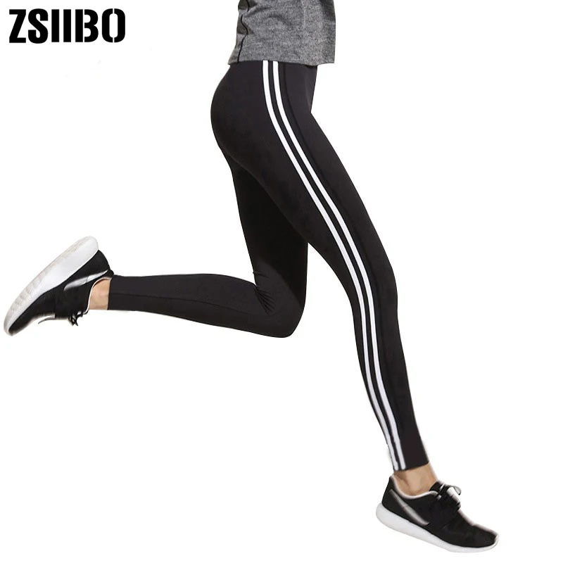 

ZSIIBO Women Leggings Casual Striped Fitness Low Waist Leggings Women Pants Big Stretch Legging Female Fashion leggins mujer