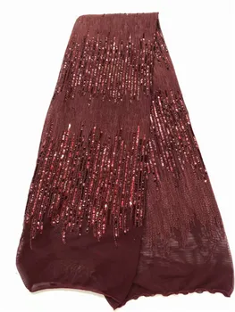 

High Quality African Lace Fabric wine, red Sequins Tissu Indian Wedding Dress Fabric French Swiss Voile Mesh Tulle Lace Material