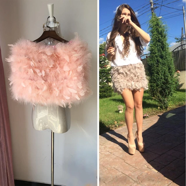 winter girl's fur skirt natural turkey fur feather genuine ostrich real  white fur skirt for women winter sexy mini short skirt - AliExpress