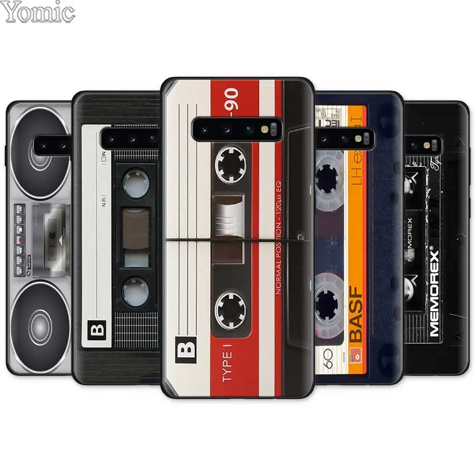 

Retro Side Old Style Tape Cassette Black Silicone Soft Case for Samsung Galaxy S10e S10 S8 S9 Plus S7 A40 A50 A70 Note 8 9 Cover