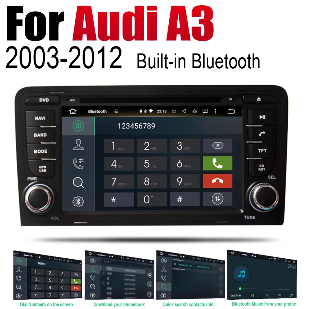 Best 2 Din Car Multimedia Player Android Radio For Audi A3 8P 2003~2012 MMI DVD GPS Navi Navigation Map Auto audio bluetooth stereo 5