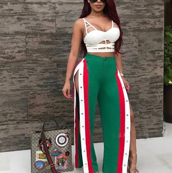 New Arrival Women Cut off Split Side Long Pants Fashion Buttons Wide Leg Jogger Pants Fashion Casual Trousers 11 Wide Leg Long Pants Fashion Trousers for women or girls